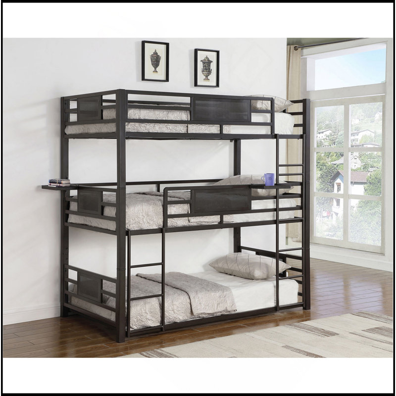 Lit superposé triple brun foncé Alisso avec structure en métal durable et plateaux amovibles pour des solutions de couchage flexibles