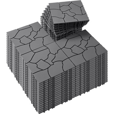 Set of 72 Interlocking Plastic Deck Tiles, 12"X12" Waterproof Outdoor Flooring, Weather-Resistant For Patio & Backyard Gray