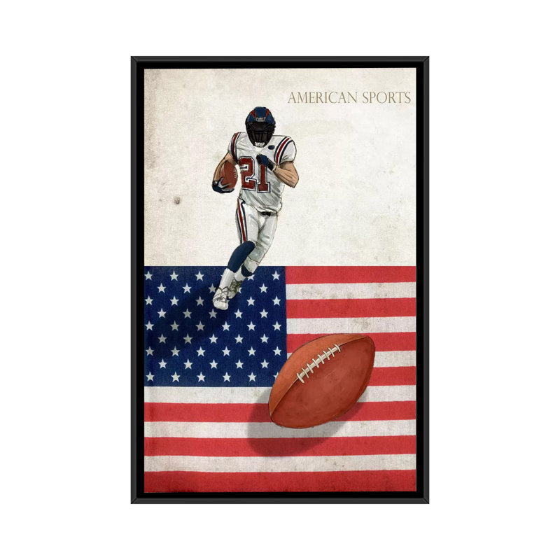 «Football I» - Reproduction de souvenirs sur toile tendue, H 26 po x l 18 po x P 1,5 po, Toile avec cadre noir, Pas de tapis