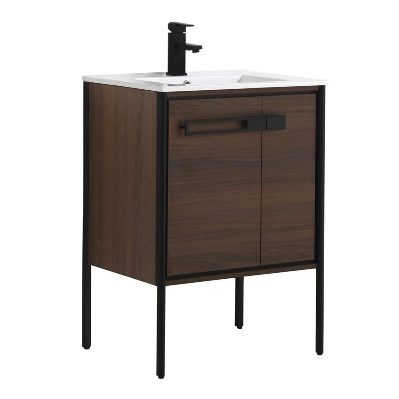 24" Single Bathroom Vanity, Matte Black, Walnut Ebony