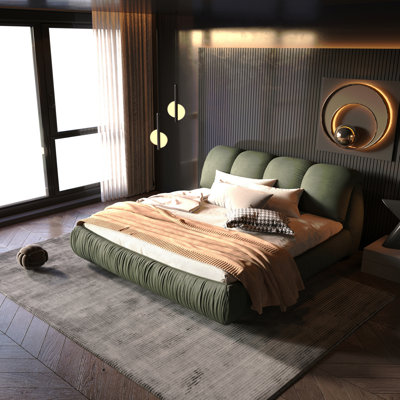 Queen Size Luxury Upholstered Platform Bed With Oversized Padded Backrest And Solid Wood Frame,Suitable For Multiple Heights Of Mattresses