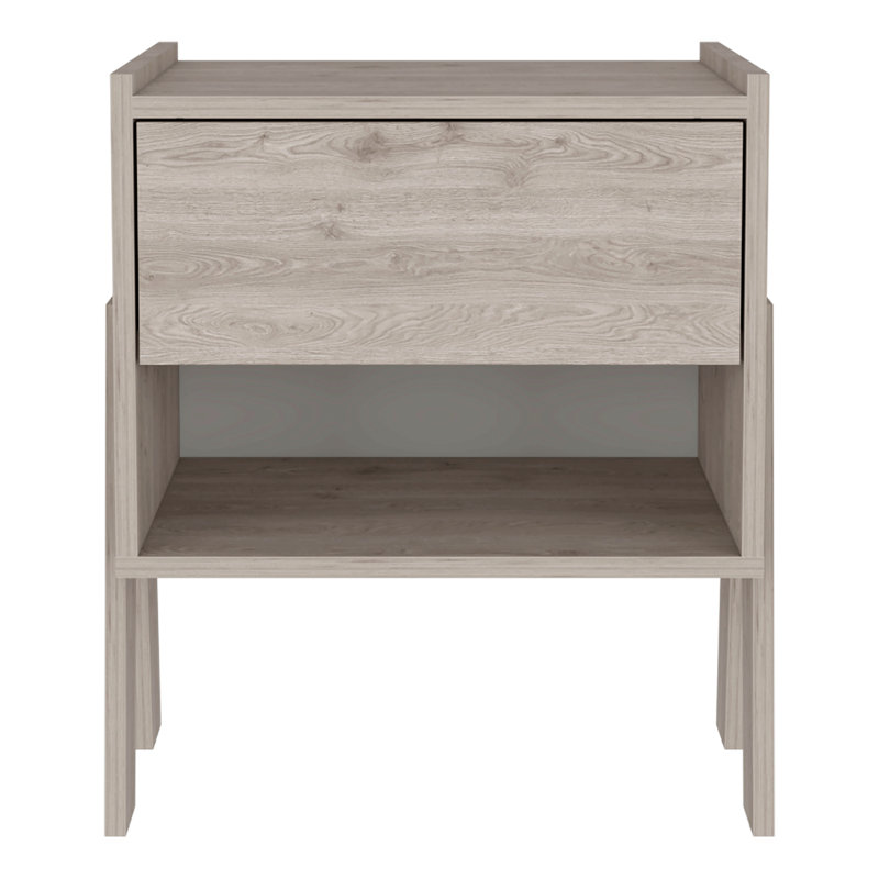 Table de chevet, tablette ouverte, un tiroir, finition gris clair