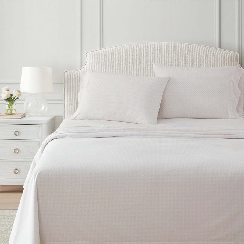 Martha Stewart Cotton Percale  Sheet Set, Twin Extra Long Sheet Set with 1 Pillowcase, Polka Dot Pink