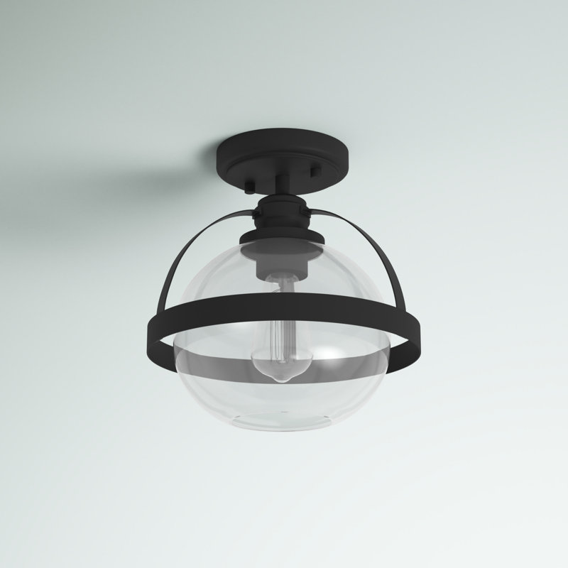 Plafonnier semi-encastré en forme de globe mat simple à 1 lumière de 9,38 po Longmeadow, Noir mat