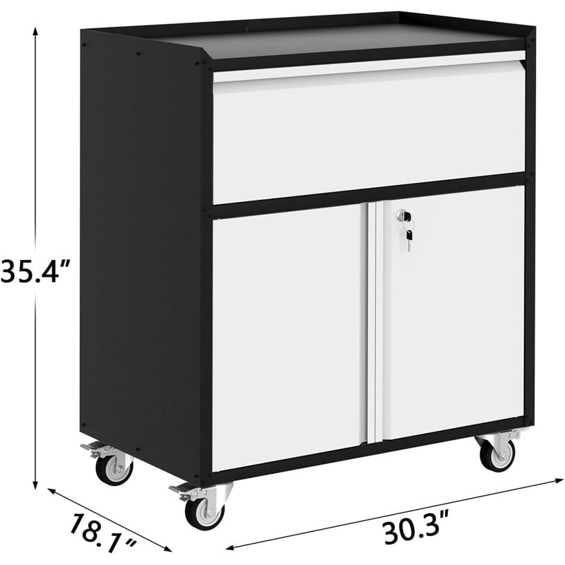 Armoire de rangement en métal robuste, tablette réglable, serrure et 4 roulettes