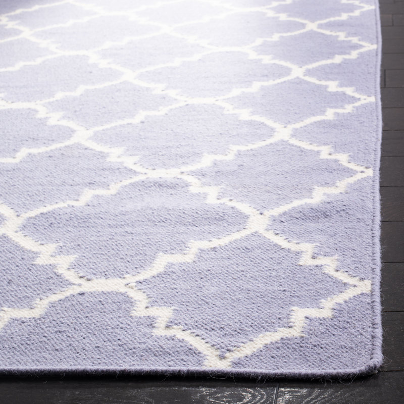 Milltown Hand Woven Flat Weave Wool/Cotton Geometric Rug in Ivory/Purple, Rectangle 3' x 5'