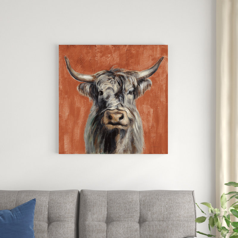 «Highland Cow on Terracotta» par Silvia Vassileva, reproduction d'art sur toile tendue, Sans cadre, Non, H 30 po x l 30 po
