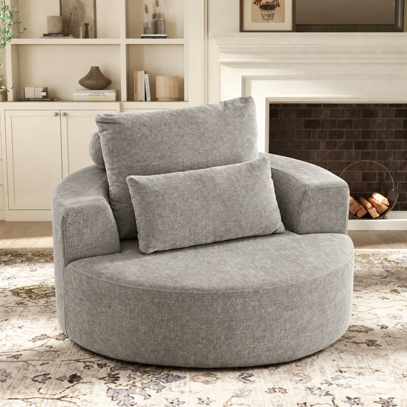 Fauteuil d'appoint en tonneau à compression surdimensionné, canapé rembourré rond pivotant à 360 °, éponge en chenille haute résilience, siège large sans assemblage