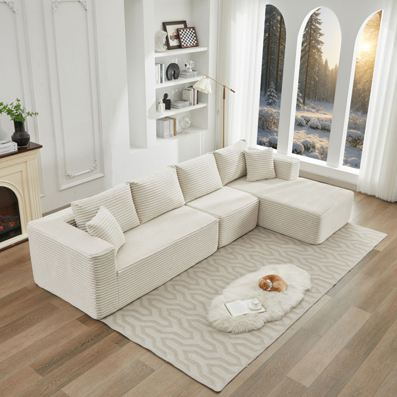 Boneless Cloud Sectional Couch L-Shape with Right Facing Chaise(Single Seat is not included),Deep Seat Modern Modular Sofa for Living Room,No Assembly Required, (Plush Corduroy Fabric)