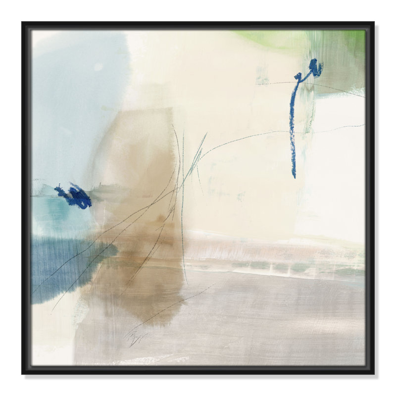 «Aquamarine Whispers II» par Casa Fine Arts, Toile avec cadre flottant noir, Pas de tapis, H 25,5 po x l 25,5 po x P 2 po