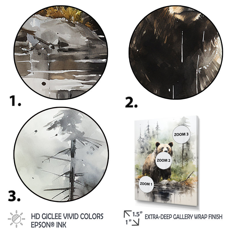 «Brown Grizzly Bear In Wilderness II», art mural, H 44 po x l 34 po x P 1,5 po, Cadre simple noir