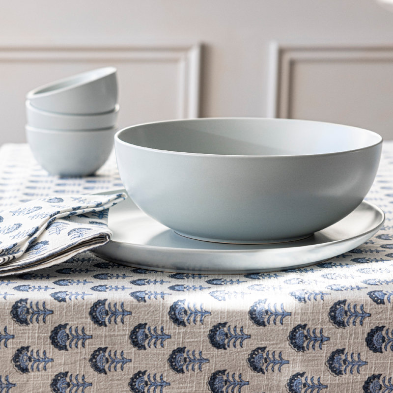Over&Back Coupe Semi Hand-Finished Stoneware Low Serving Bowl, Blue