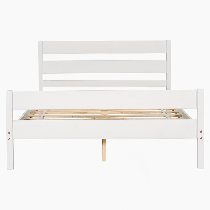 Très grand lit avec tête et pied de lit très grand, lit en bois de pin avec cadre de lit renforcé, blanc, Blanc