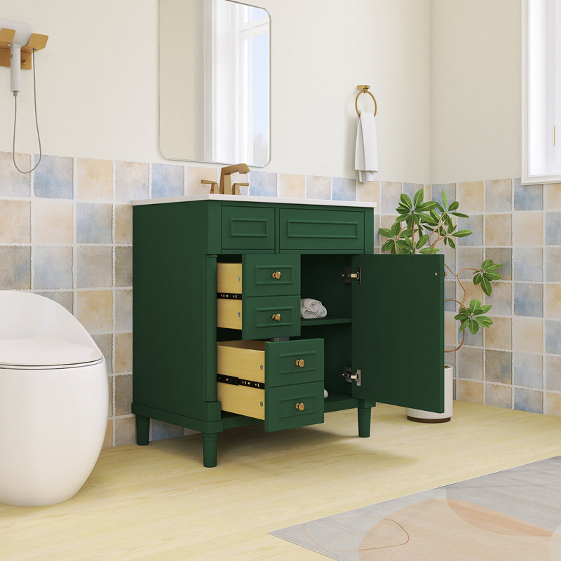 Ensemble de meuble-lavabo autoportant 30 po avec comptoir en céramique 30 po, Vert / doré