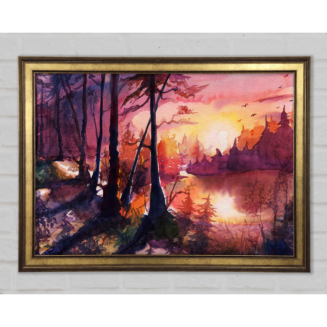 Gerahmtes Poster Vibrant Orange Sun In The Forest