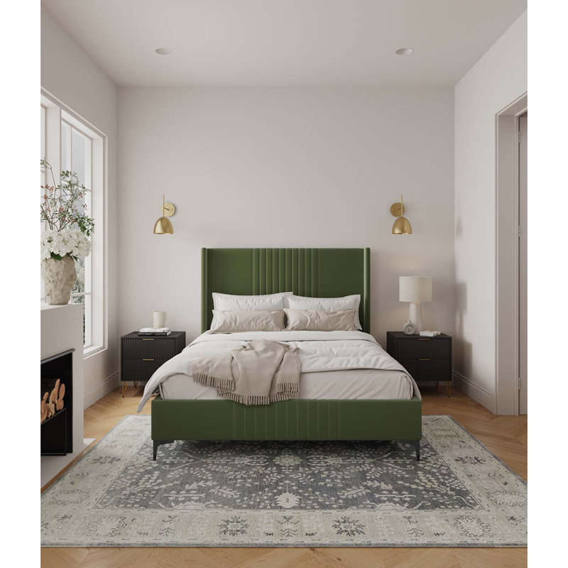 Grand lit tapissier Promenade Mid-Century, Grand, Vert mousse