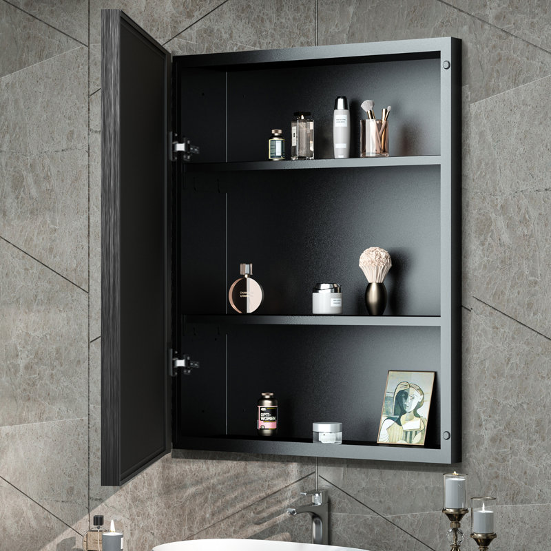 Armoire à pharmacie avec miroir et 3 tablettes Cyrille, Noir, H 30 po x l 26 po x P 5,2 po