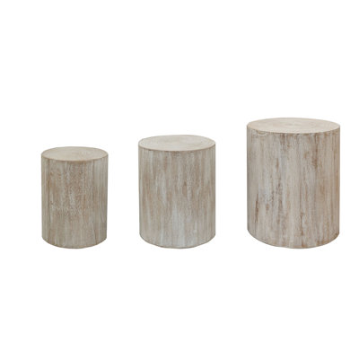 Nesting Coffee Table, Wood, Set of 3, Antique White,Natural Whitewash,White Washed,Wood, Space-Saving Nesting
