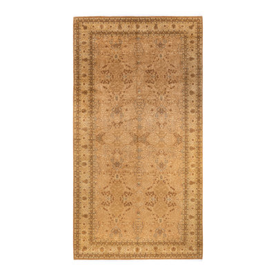 Tapis brun / brun noué à la main de conception unique 8 pi 2 po x 15 pi 10 po Mogul