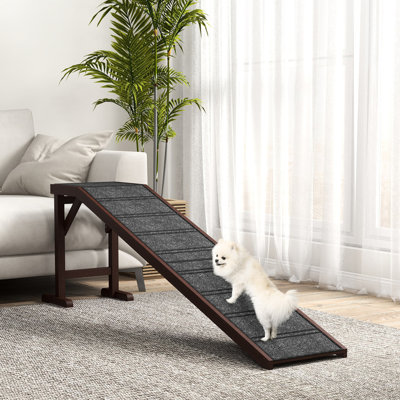Rampe pour animal de compagnie avec glissade, L 74 po x l 16 po x H 25 po, structure en bois brun 74 po x 16 po x 25 po, plateforme stable pour animaux de compagnie, bois