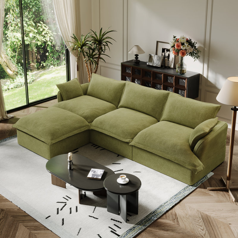 Linen Blend Cloud Couch Modular Sectional Sofa, Convertible Upholstered Cloud Sofa Comfy Deep Seat Couches For Living Room, Down Filled Sectional Sofa, Removable Washable Sofa Covers