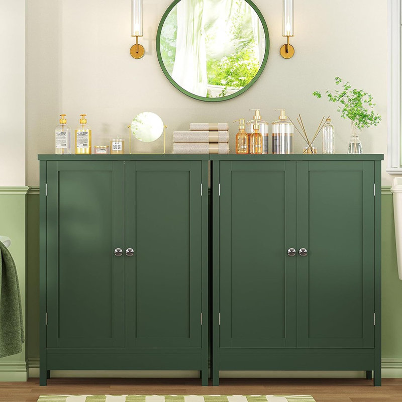 Armoire de rangement pour salle de bain avec 2 portes et 3 tablettes, armoire de rangement à hauteur réglable pour le salon, le vestibule, le bureau personnel, vert