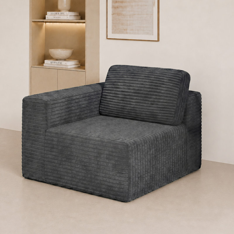 1 Seater Corduroy Sectional, Grey