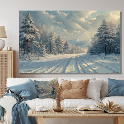 White Grey Winter Road Into Forest II - Winter Landscape Wall Art