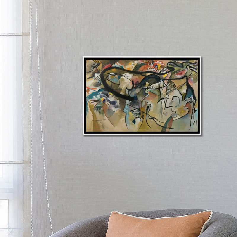 « composition v » par wassily kandinsky,-impression, Toile blanche encadrée, H 18 po x l 26 po x P 1,5 po