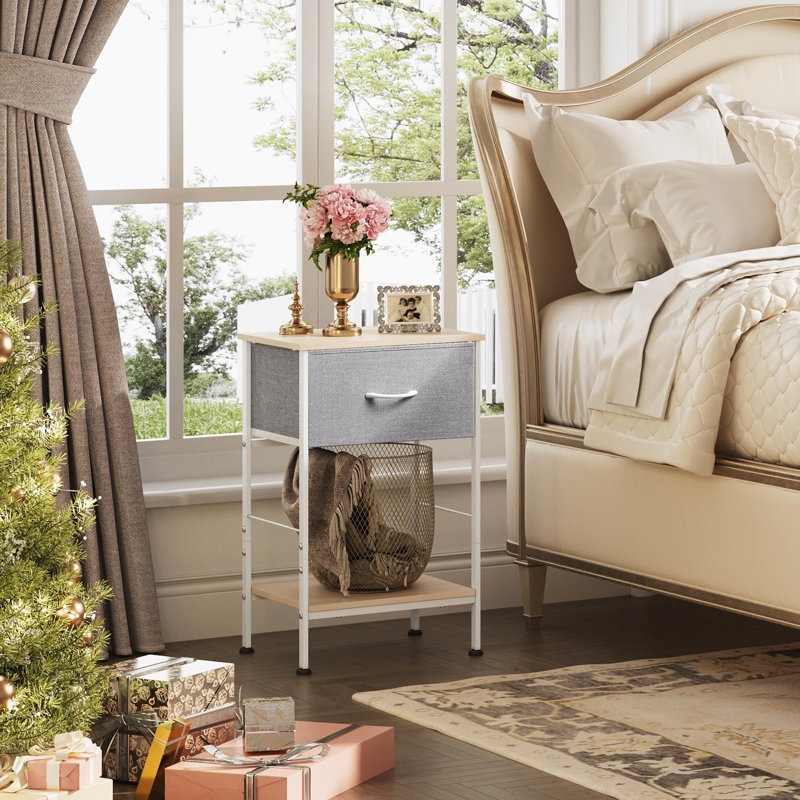 15.79'' W Metal Nightstand, Natural/ Light Gray, Individual