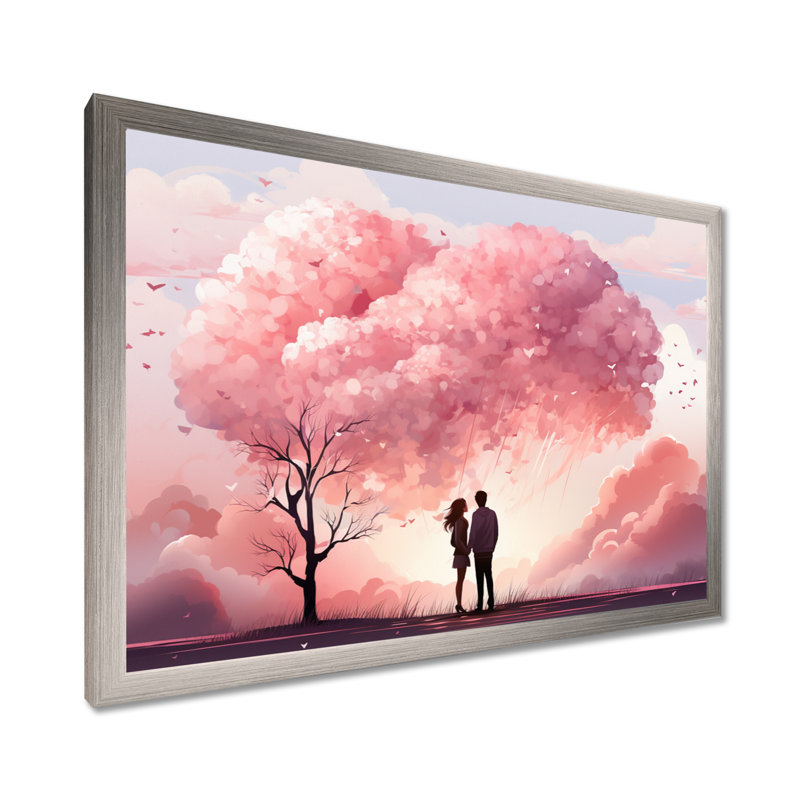 «Pink romantique couple love dream», art mural paysage romantique pour le salon, Cadre de coin argenté fermé