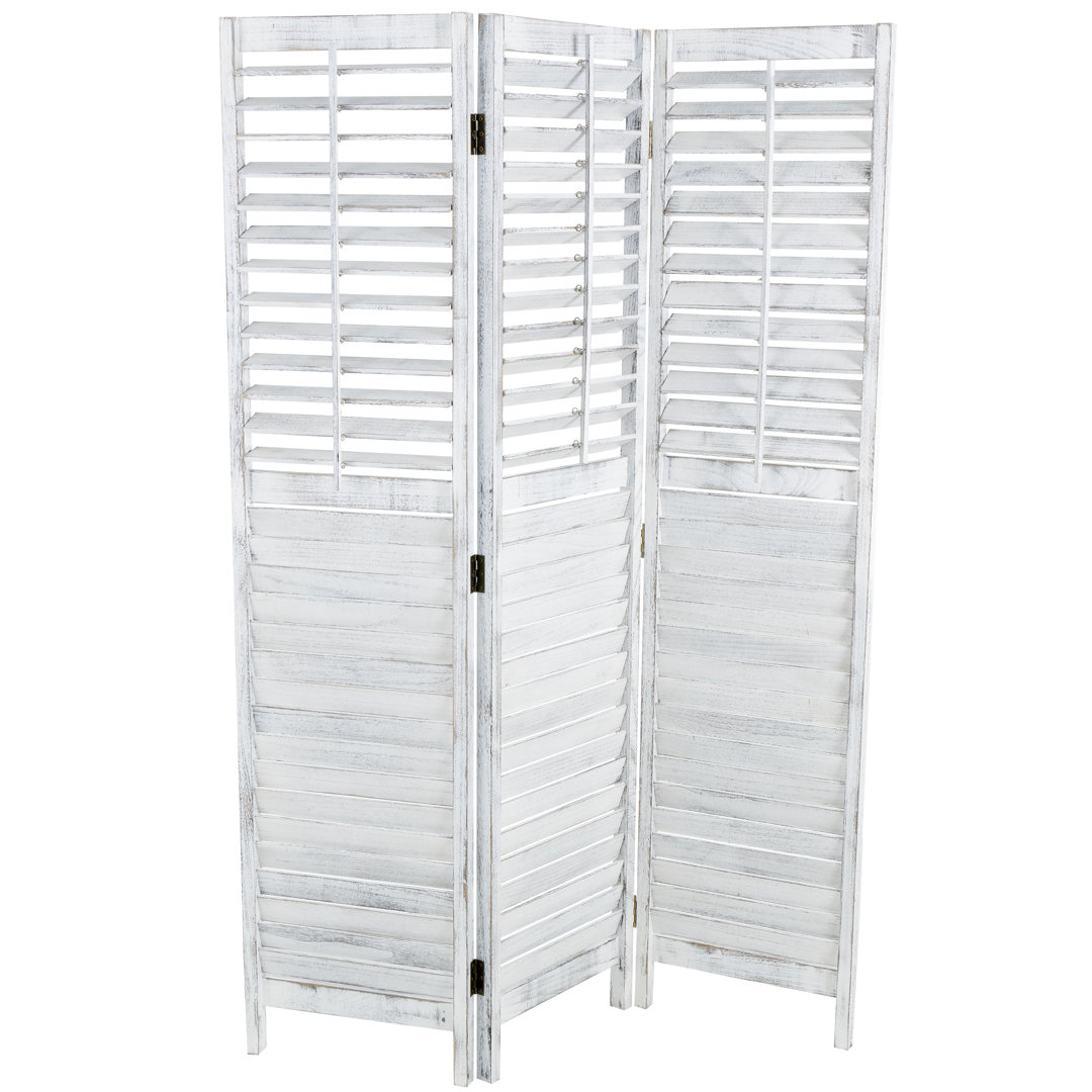 Cole And Grey Wood Distressed Shutter Top 3 Panel Room Divider Screen With Brown Accents Gracie Oaks 