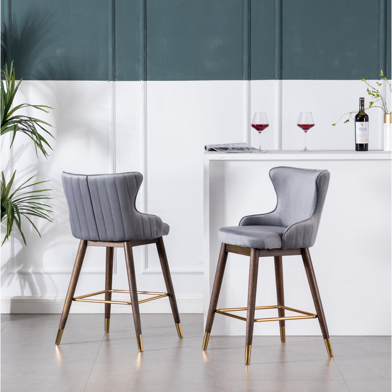 Tabouret de bar et de comptoir Renn, Gris, Tabouret de comptoir (siège d'une hauteur de 26 p