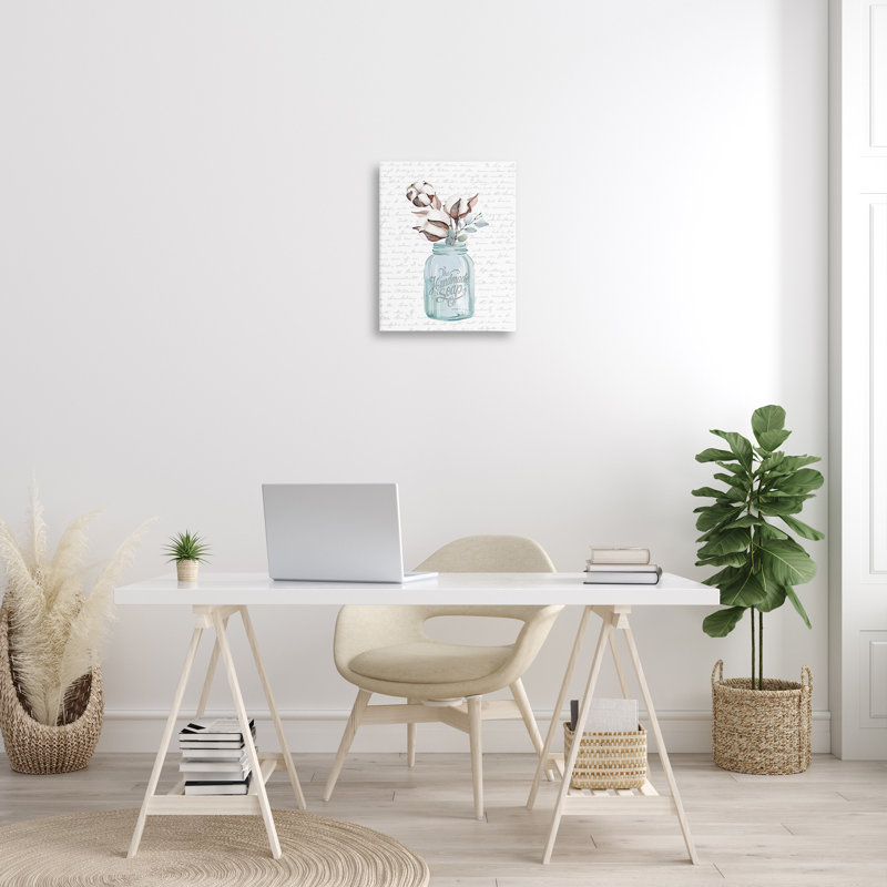 Art mural sur toile tendue à la main avec fleur de coton, H 20 po x l 16 po