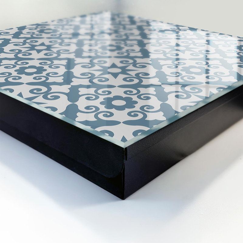 Key box for wall, Opens to the right, 30x30x5, Black, Geometric pattern in gray and blue, 