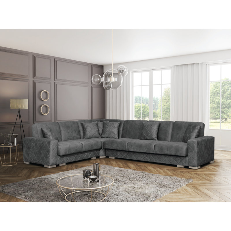 Upholstered L-Shaped Sectional Reversible, Gray 