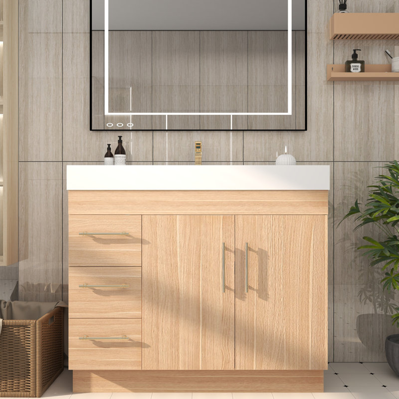 42" Single Bathroom Vanity Set with Drawers and Doors, Champagne Oak