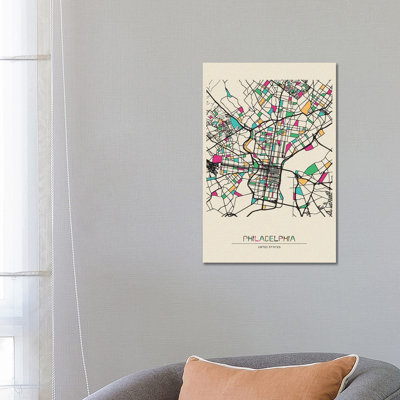Philadelphia, Pennsylvania Map by Ayse Deniz Akerman - Wrapped Canvas Painting