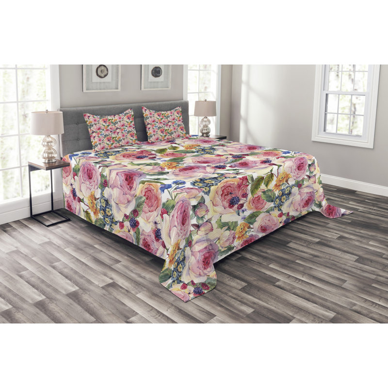 Forester Floral Bedspread with Pillow Shams Included, 220 x 264 cm