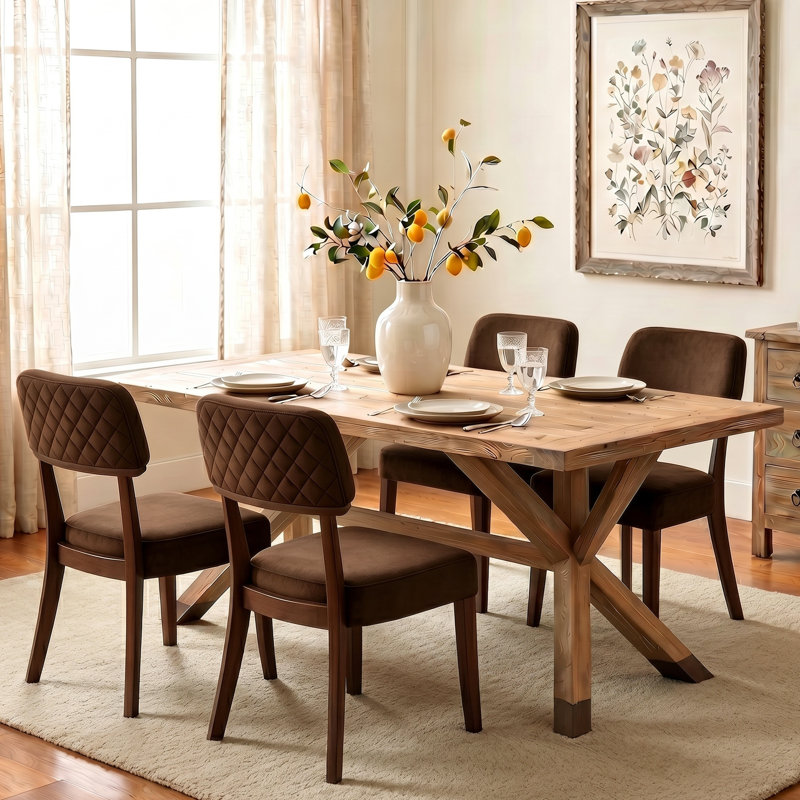 Mid-Century Upholstered Solid Wood Side Chair  Set of 2, Brown
