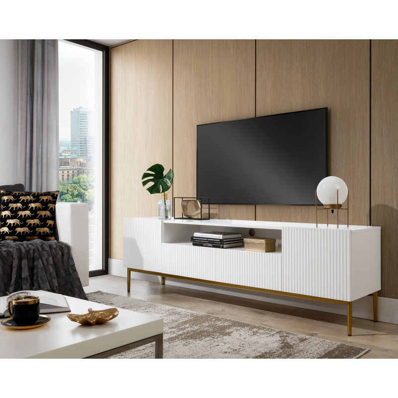 Ameal Unfinished TV Stand for TVs up to 55", White/Gold