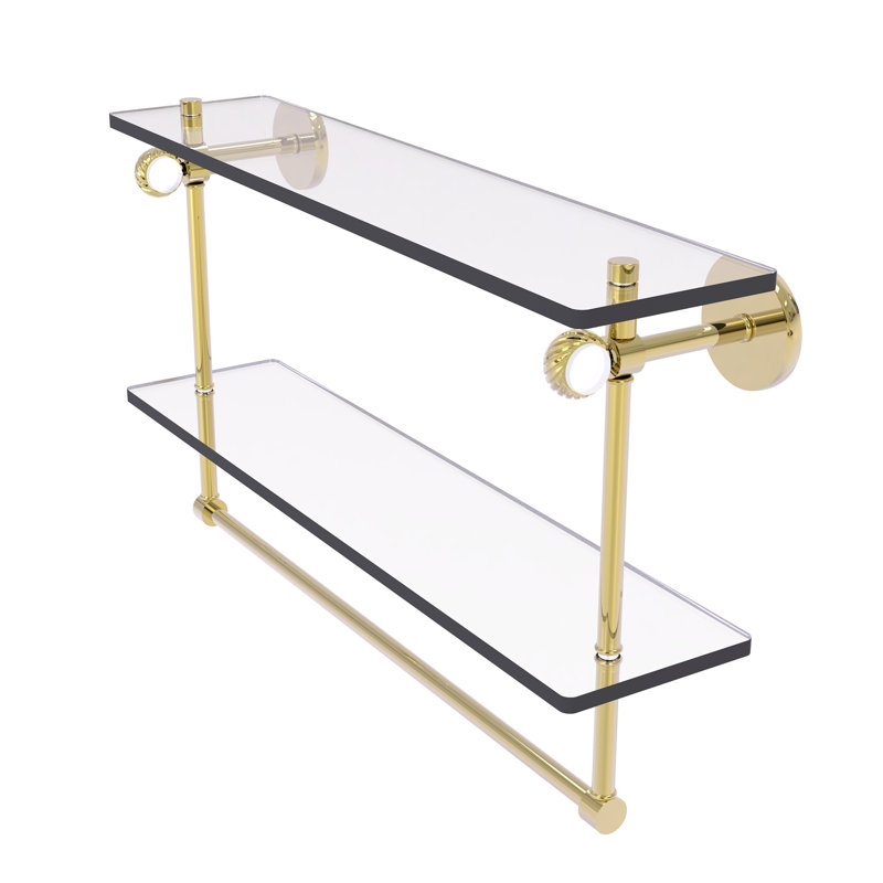 Tablette à 2 niveaux en verre Margolis, Laiton non laqué, H 12,8 po x l 22 po x p 5,6 po