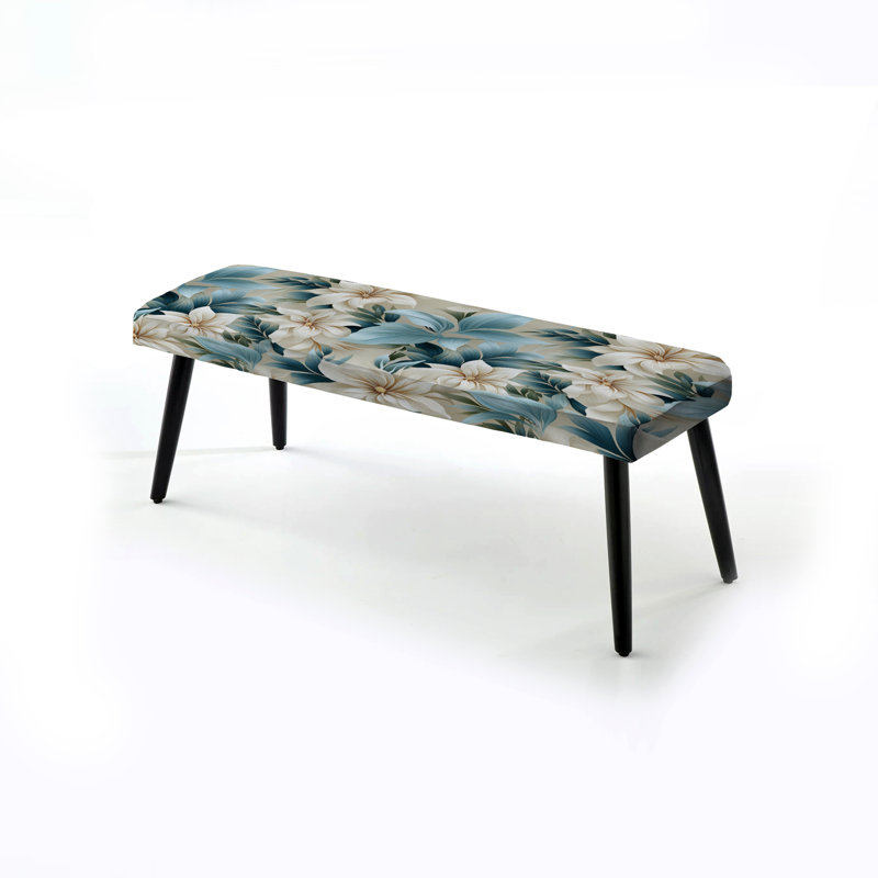 Banc rembourré floral noir Truong, Symphonie du motif tropical de style bord de mer I