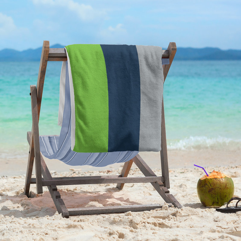 Cotton Blend Beach Towel, Gray/Blue/Gray