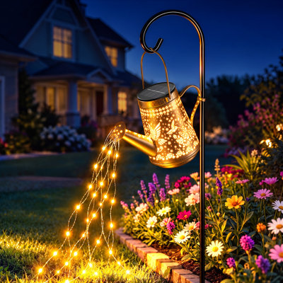 Lampe solaire pour arrosoir avec crochet de berger, colibri et rose, décoration de jardin suspendue, DEL blanc chaud à allumage automatique crépusculaire, étanche IP65