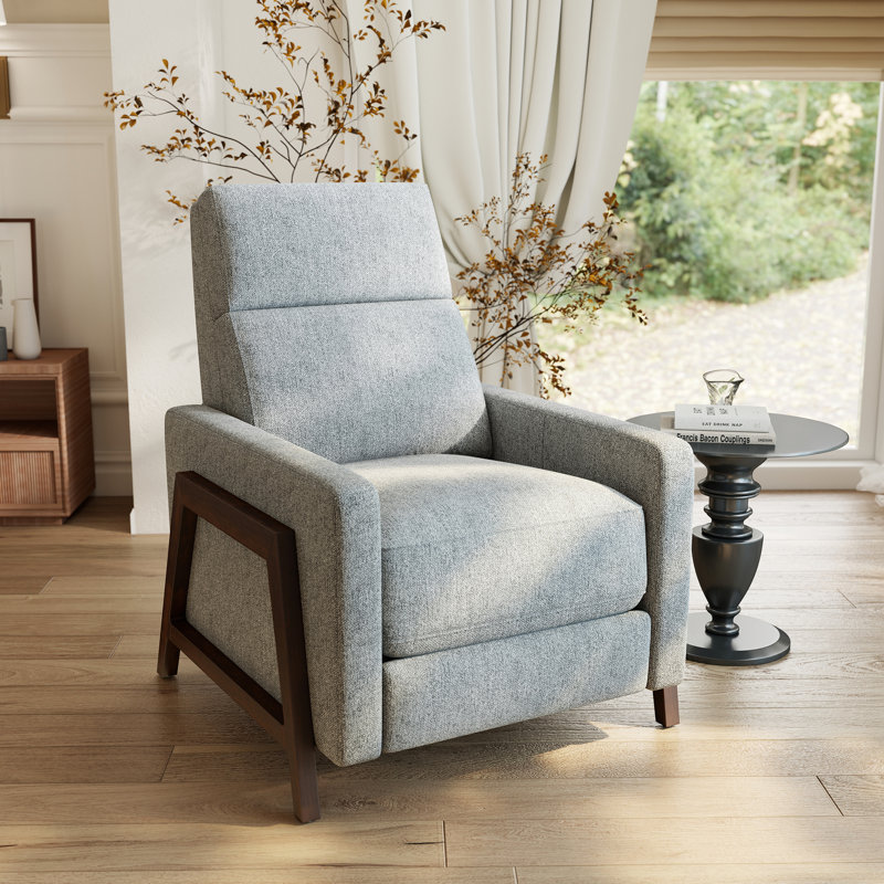 Solid and Manufactured Wood Frame Recliner, Gray