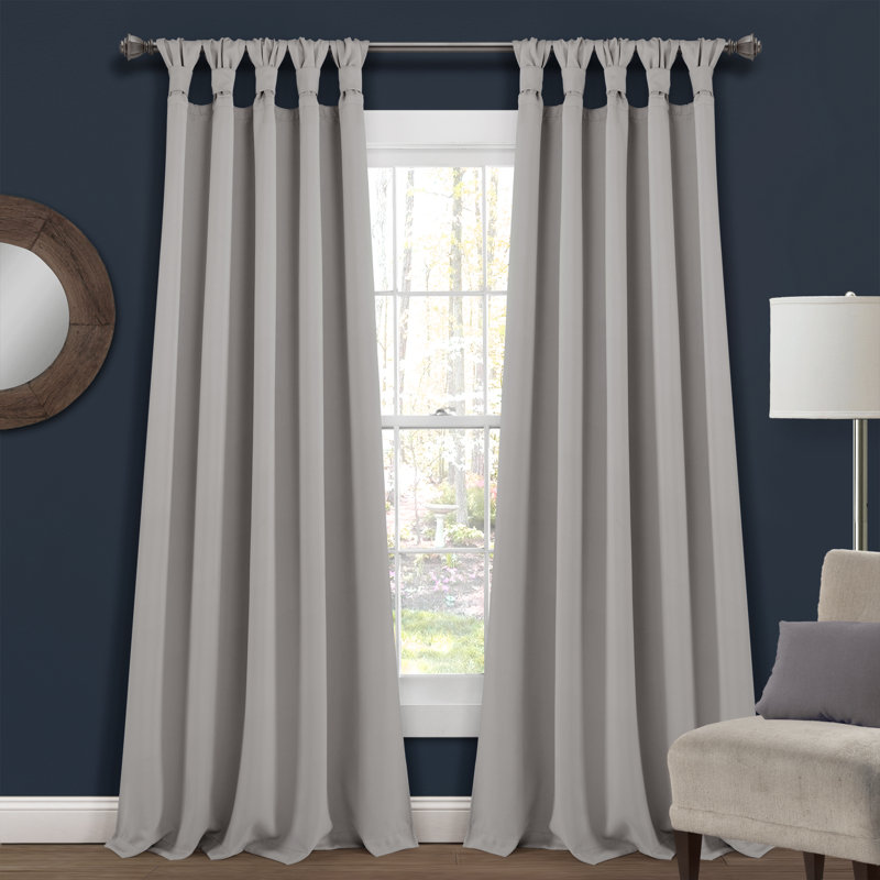 Lush Decor Insulated Knotted Tap Blackout Curtain Pair, 52" x 84", Light Gray