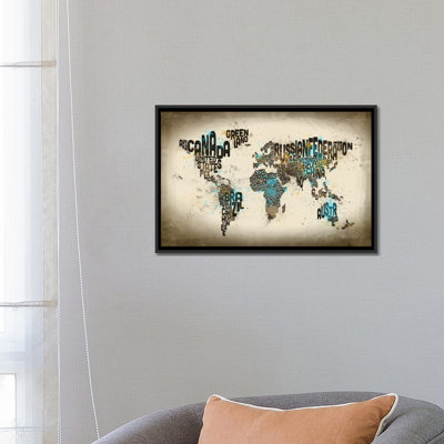 World Map Series: Drops Of Typographie, art textuel sur toile tendue
