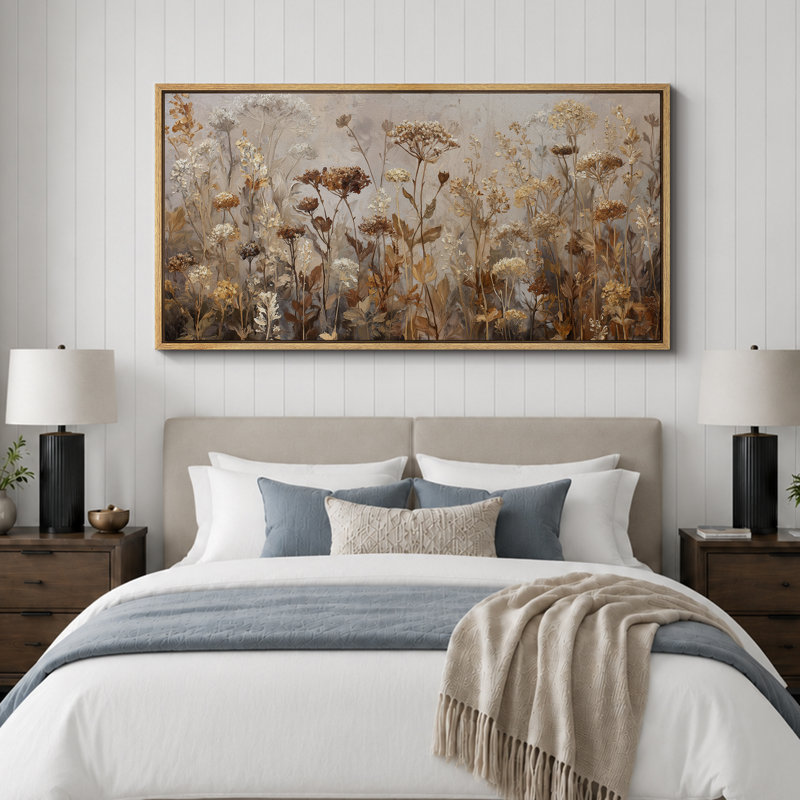 «Neutral Toned Dried Wildflowers Field», reproduction d'art sur toile encadrée, H 30 po x l 60 po x P 1,5 po