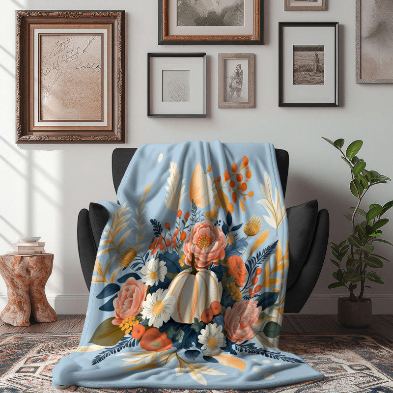 Floral Pumpkins - 1 pièce Sherpa Premium, Grand lit